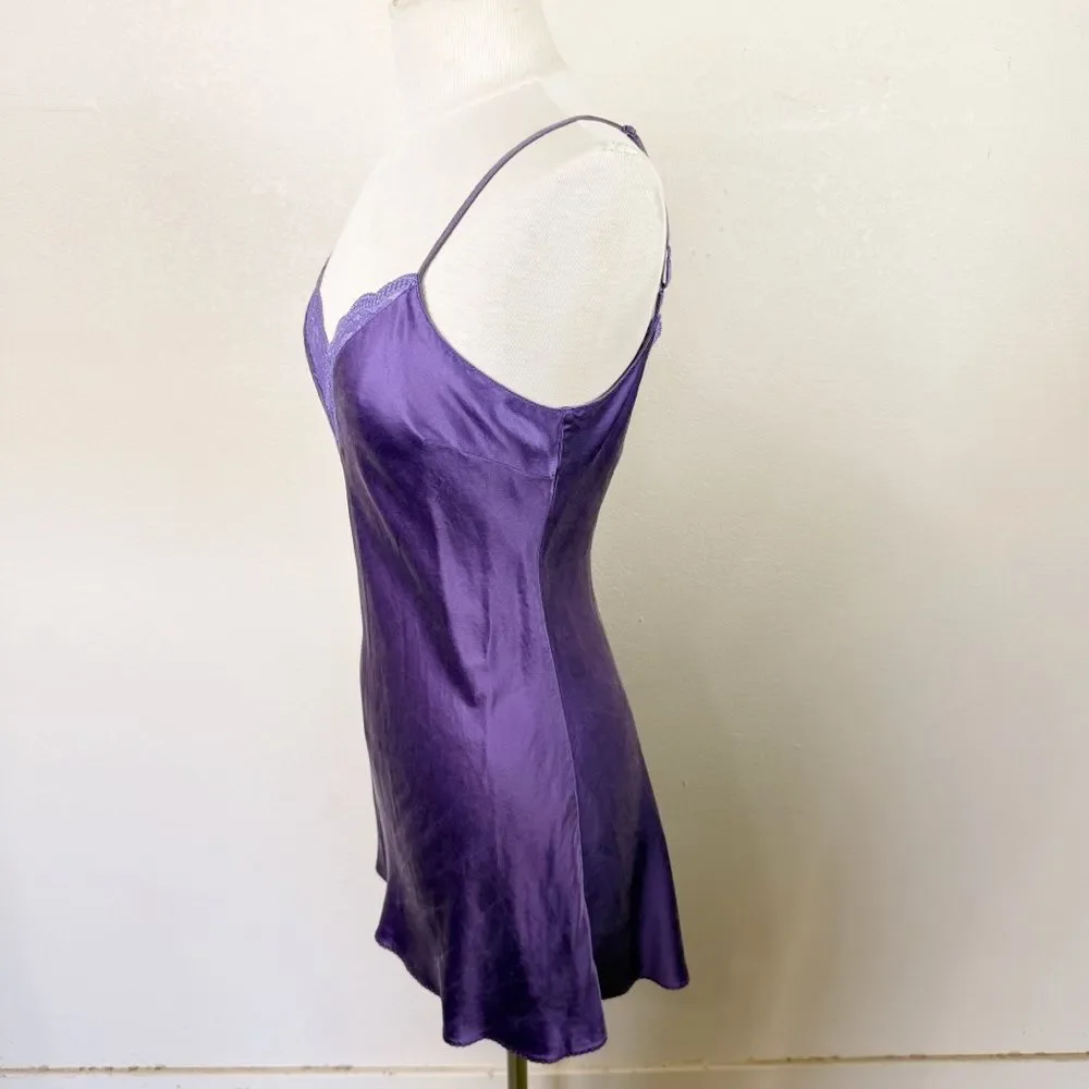 Victorias Secret Silk Purple Y2K Slip Dress Lace Mini - Picture 4 of 7